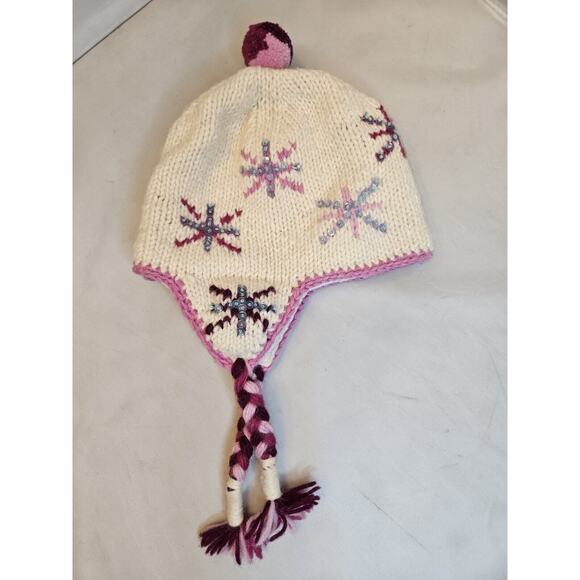 Everest Designs Wool Girls Hat Lined Tassel Cap Made in Nepal Ski Cap Snowflakes - Picture 7 of 16